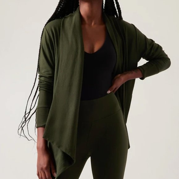 ATHLETA ASPEN OLIVE POCKETS NIRVANA PRANAYAMA RESTORE WRAP CARDIG… - Picture 1 of 9